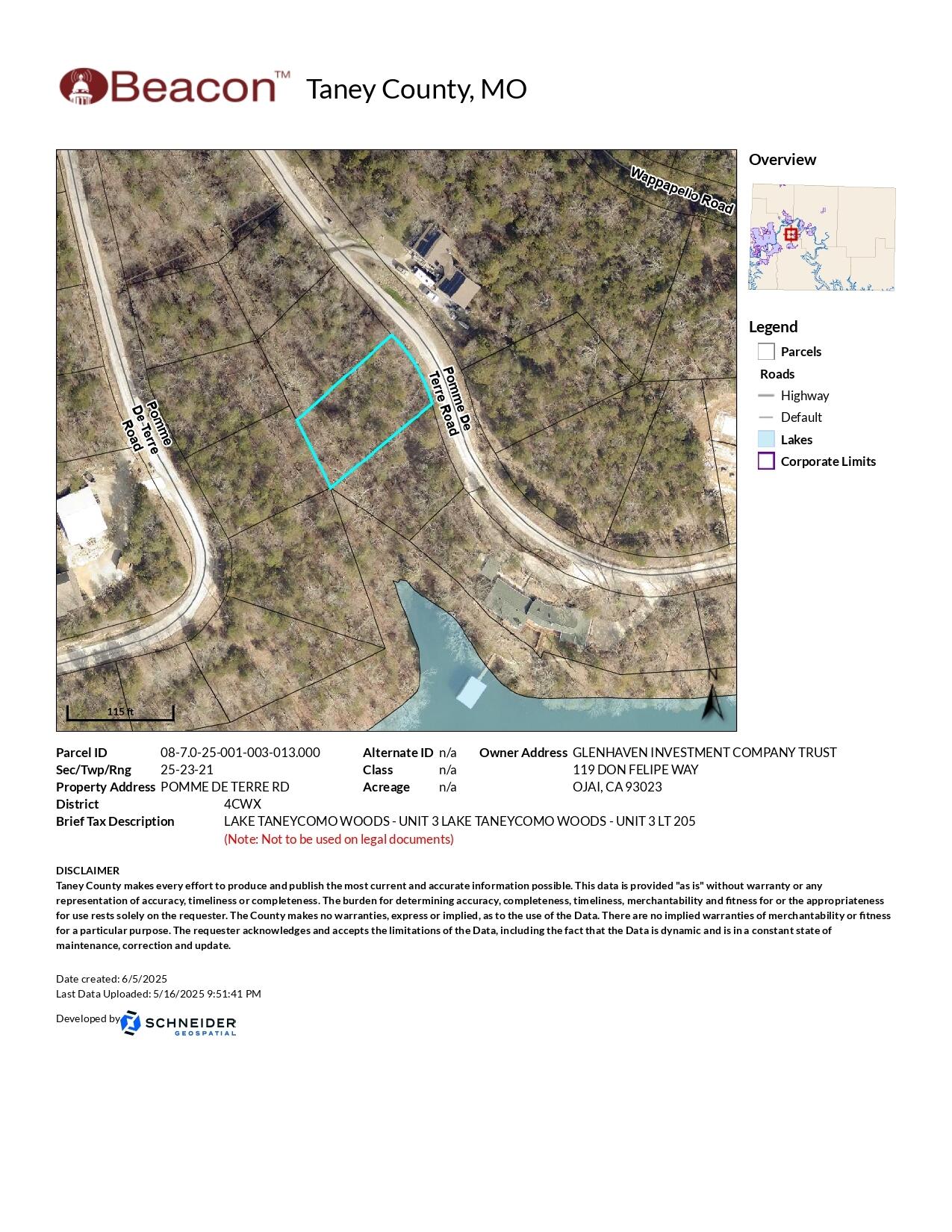 Land for sale – Lot 205  Lake Taneycomo Woods   Branson, MO