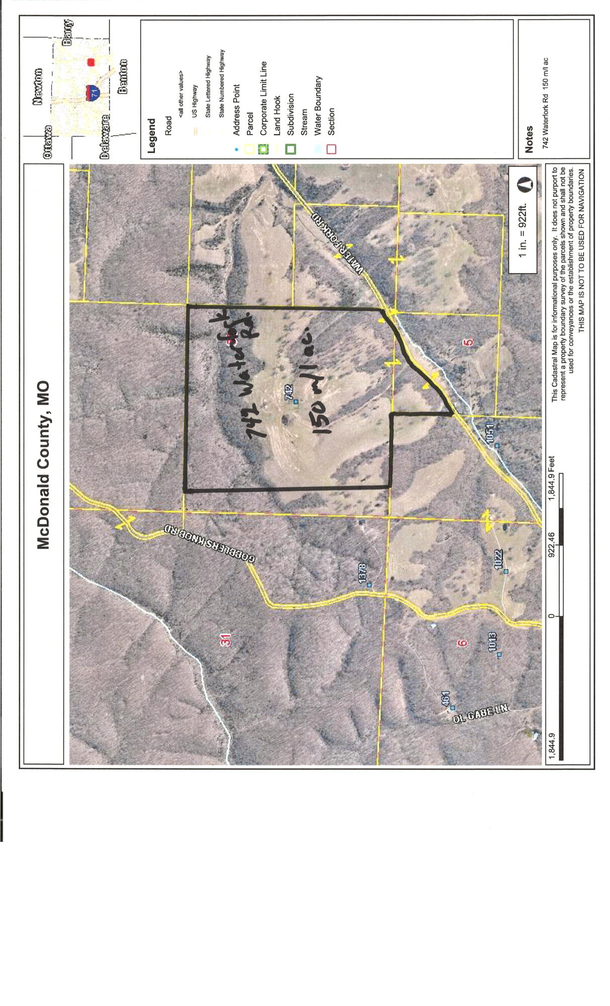 Land for sale – 742  Waterfork Road   Pineville, MO